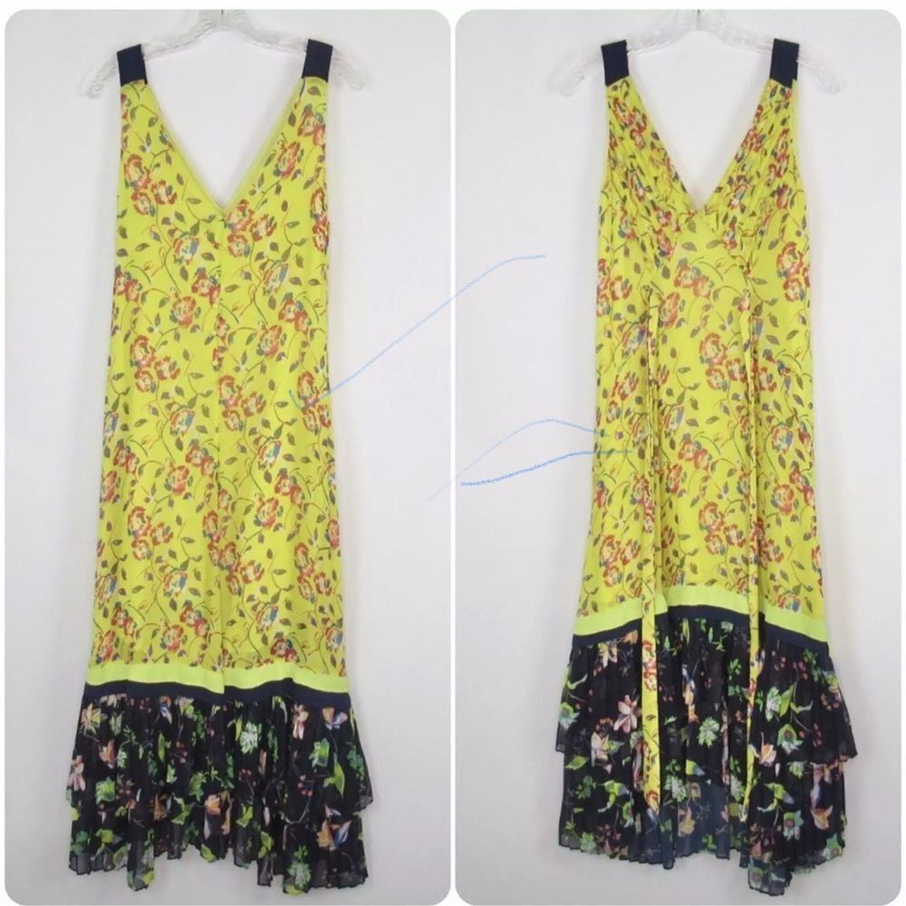 🦋Tanya Taylor Everly Lemon Garden Floral Silk Midi Sleeveless Dress Sz 2 (AA2) - Picture 3 of 10